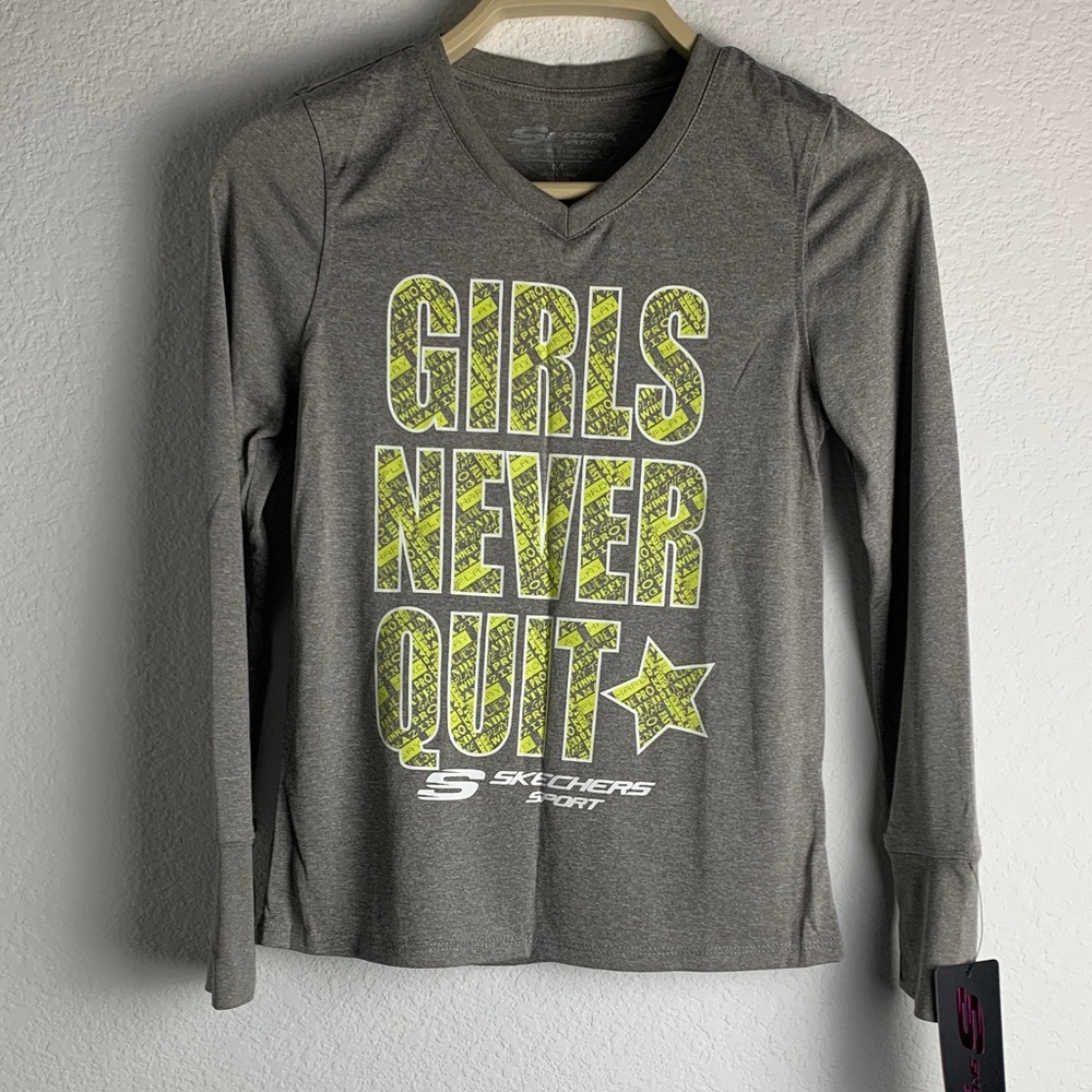 Skechers Kids Gray Long Sleeve Tee with Yellow Print